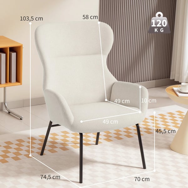 HOMCOM accentstol, wingback-stil, krämvit, polyester