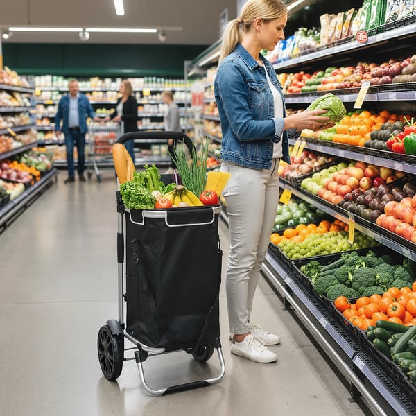 HOMCOM 3-i-1 Sammenklappelig IndkIbstrolley med KIlerum, 40L, Aluminium, Sort