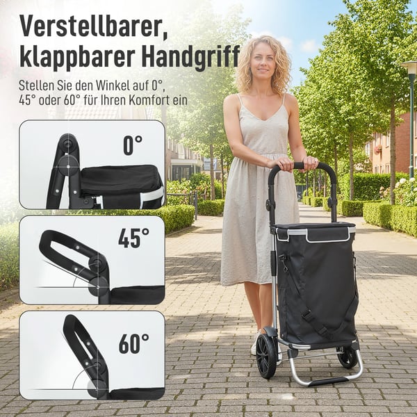 HOMCOM 3-i-1 Sammenklappelig IndkIbstrolley med KIlerum, 40L, Aluminium, Sort