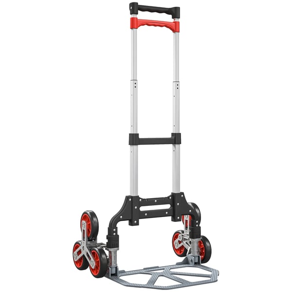 HOMCOM Fällbar trappklättrare vagn, 6-hjulssystem, aluminium/metall, klarar 70kg, röd