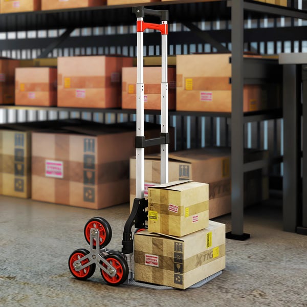 HOMCOM Foldbar trappeklatrer-trolley, 6-hjul, Aluminium/Metal, Sølv+Rød, Max 70 kg.