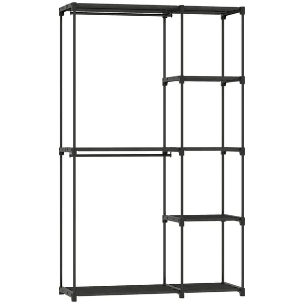HOMCOM Brbart Stofkldeskab med Bjlestang og Hylder, Sort, 111 x 43 x 185 cm