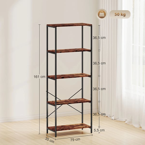 HOMCOM Reol, 5 niveauer, metal, rustik brun