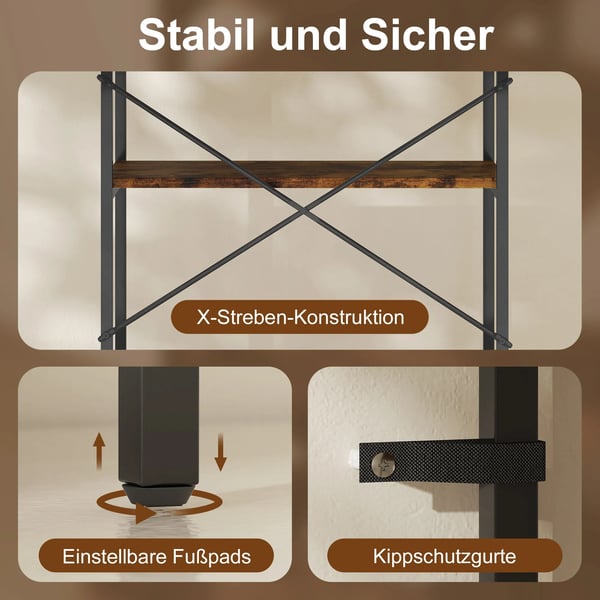 HOMCOM Reol, 5 niveauer, metal, rustik brun
