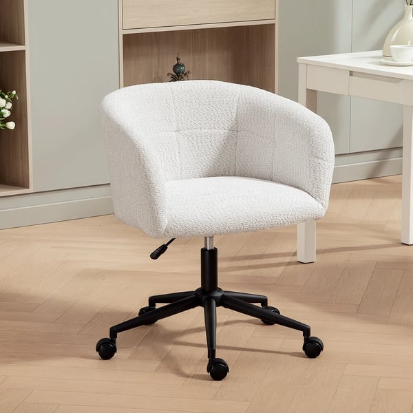 HOMCOM Kontorstol, Sk`l Design, Justerbar Hajde, Polyester & Stal, Creme/Sort
