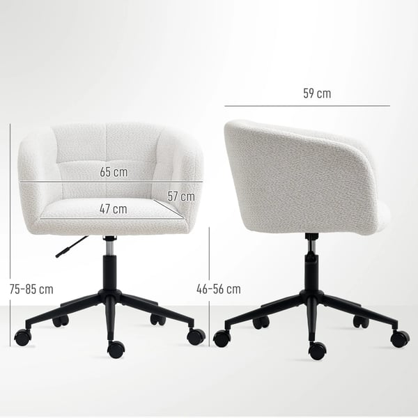 HOMCOM Kontorstol, Sk`l Design, Justerbar Hajde, Polyester & Stal, Creme/Sort