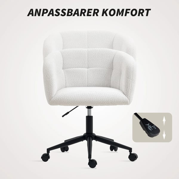 HOMCOM Kontorstol, Sk`l Design, Justerbar Hajde, Polyester & Stal, Creme/Sort