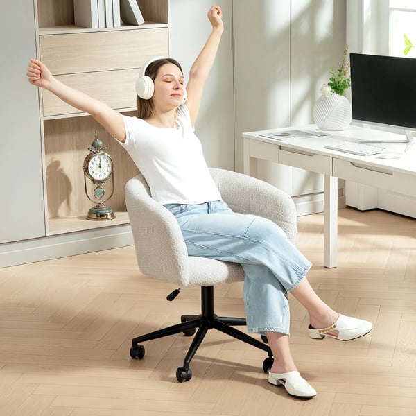HOMCOM Kontorstol, Sk`l Design, Justerbar Hajde, Polyester & Stal, Creme/Sort