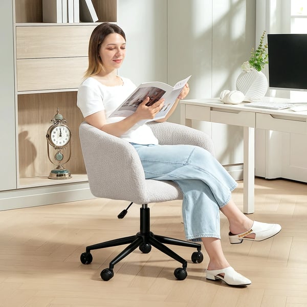 HOMCOM Kontorstol, Sk`l Design, Justerbar Hajde, Polyester & Stal, Creme/Sort