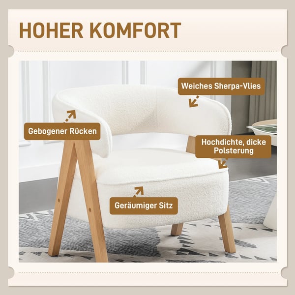HOMCOM nojatuoli, fleece-päällyste, valkoinen, polyesteri, metallirunko