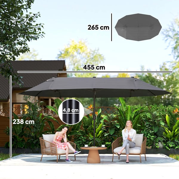 Outsunny dobbelt parasol, havesparasol med håndsving, grå, oval, 460 x 270 x 240 cm