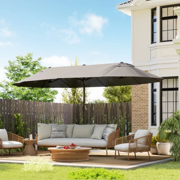 Outsunny dobbelt parasol, havesparasol med håndsving, grå, oval, 460 x 270 x 240 cm