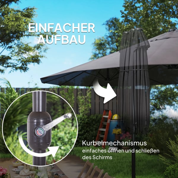 Outsunny dobbelt parasol, havesparasol med håndsving, grå, oval, 460 x 270 x 240 cm