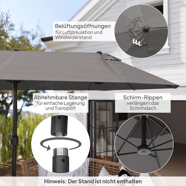 Outsunny dobbelt parasol, havesparasol med håndsving, grå, oval, 460 x 270 x 240 cm