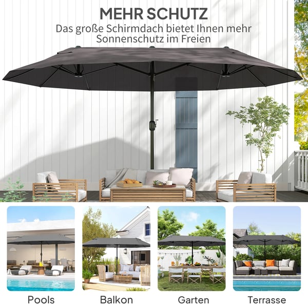 Outsunny dobbelt parasol, havesparasol med håndsving, grå, oval, 460 x 270 x 240 cm