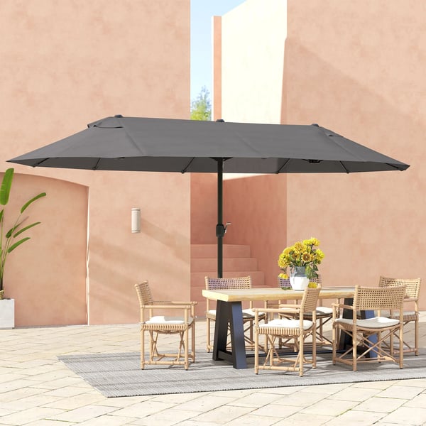Outsunny dobbelt parasol, havesparasol med håndsving, grå, oval, 460 x 270 x 240 cm