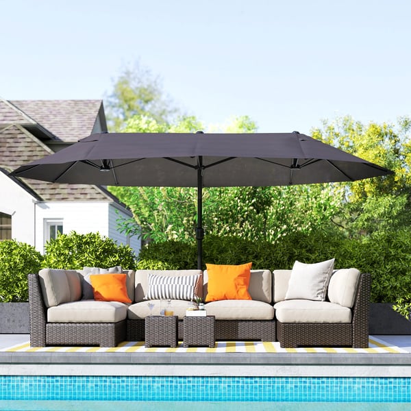 Outsunny dobbelt parasol, havesparasol med håndsving, grå, oval, 460 x 270 x 240 cm