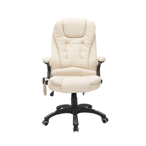 HOMCOM Massagestol Kontorstol med 6 Punkter Vibration og Varme - PU Læder, Drejelig, Cremewhite