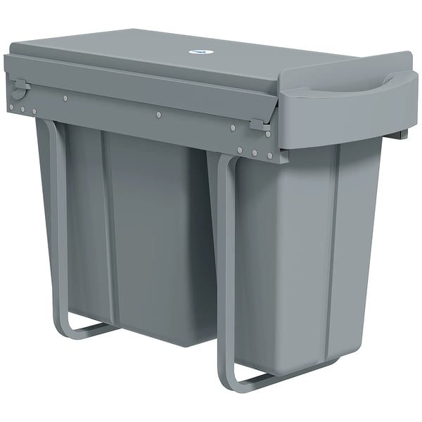 HOMCOM Utdragbar Sopkorg för Underskåp, Köksbehållare med 2 Hinkar (20L+10L), Metall/Plast, Grå