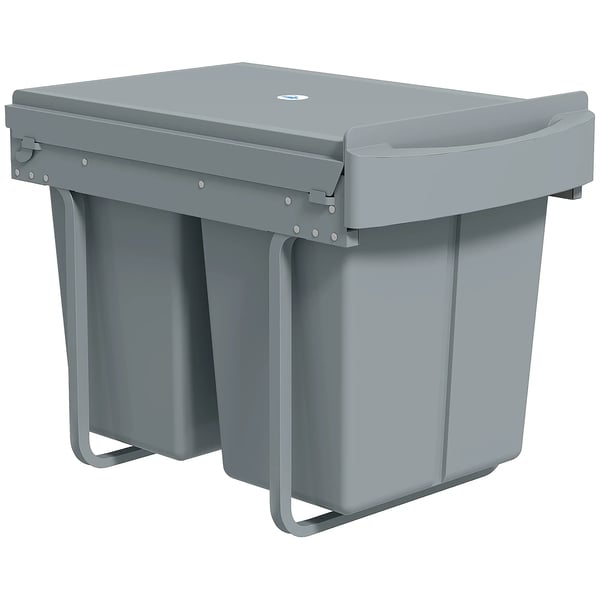 HOMCOM Utdragbar Sopkorg för Kök, 2 x 20 L, Grå, Plast/Metall