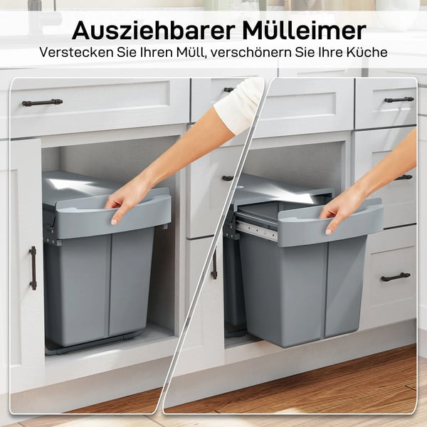 HOMCOM Udtrkkelig skraldespand, 2x20L, Gr, Plast/Metal