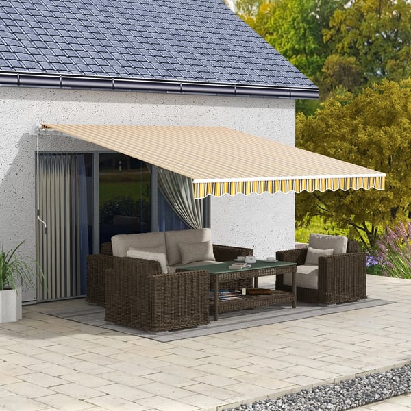 Outsunny markise med leddelt arm, solafskærmning med håndsving, 3,5 x 2,5 m, gul/grå, aluminium/polyester