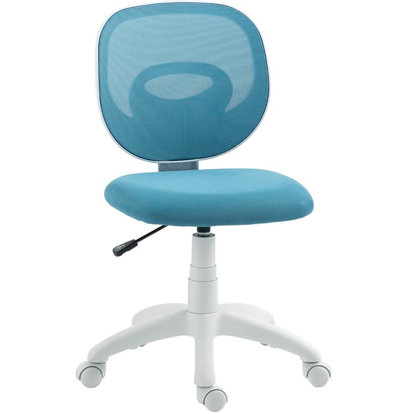 Ergonomisk kontorstol, blå, C-rygstøtte, højdejusterbar, åndbar mesh, uden armlæn, til små rum, 360° drej, hjul, max 120 kg, plastmateriale