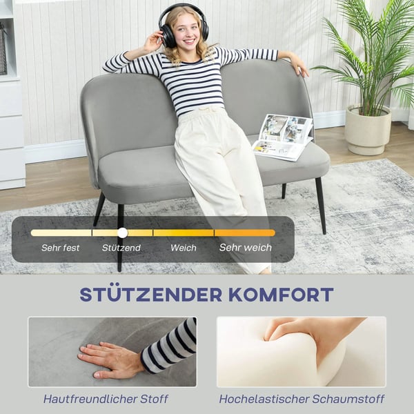 Moderni 2 istuttava samettisohva, metallirunkoinen, harmaa