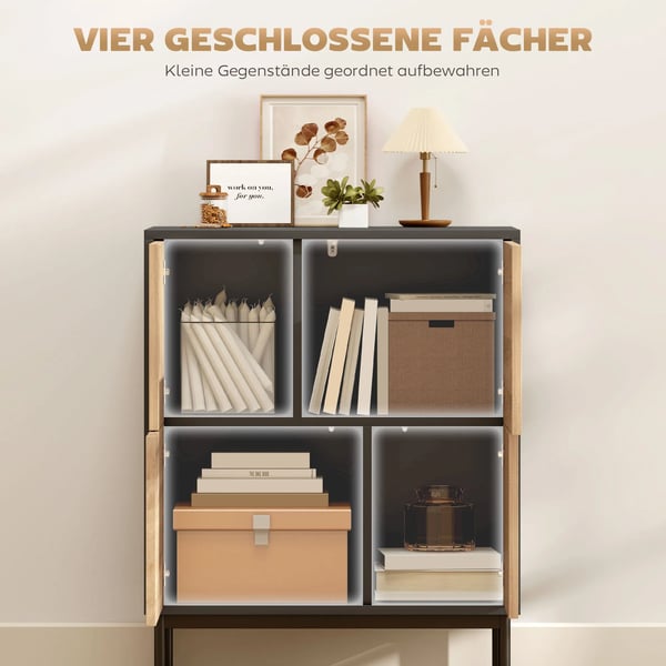 Skænk med Push-to-Open døre i MDF og metal, Sort+Naturtræ 60x35x78 cm