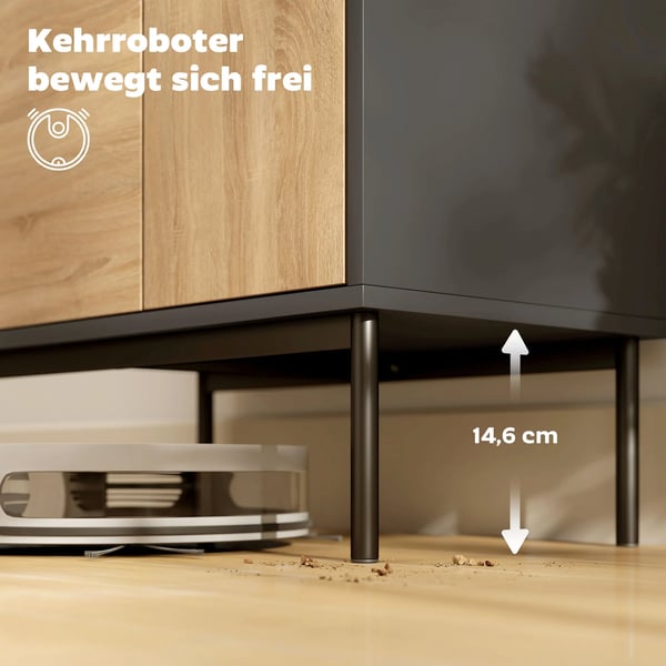 Skænk med Push-to-Open døre i MDF og metal, Sort+Naturtræ 60x35x78 cm