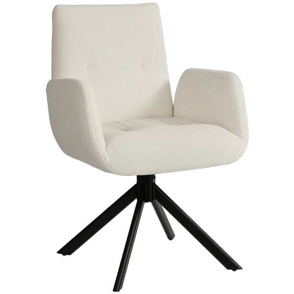 Drejestol i cremehvid polyester med moderne design, polstret og knapdetaljer, maksimal belastning 120 kg