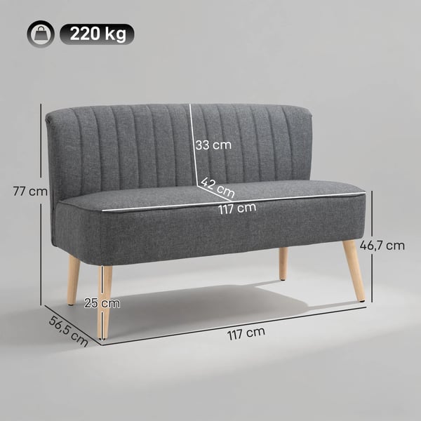 2-personers sofa, 117 cm, grå polyester med linnedlook, solid træramme