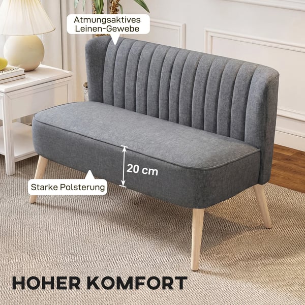 2-personers sofa, 117 cm, grå polyester med linnedlook, solid træramme