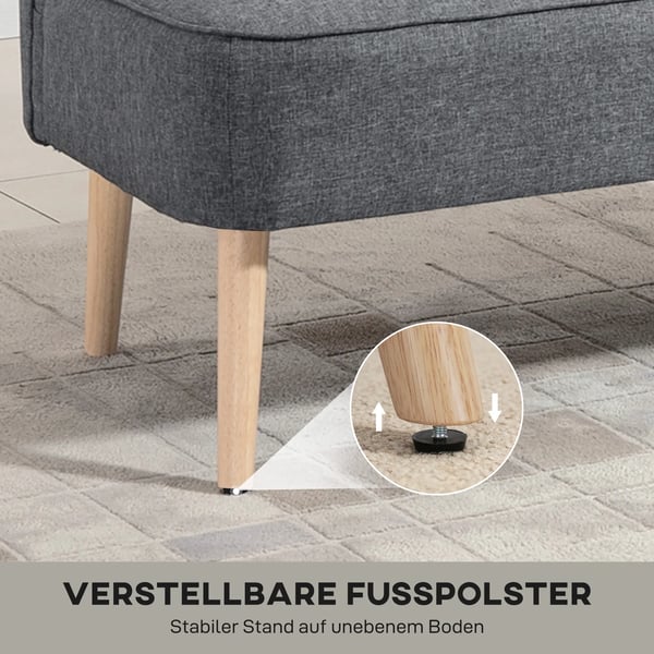2-personers sofa, 117 cm, grå polyester med linnedlook, solid træramme