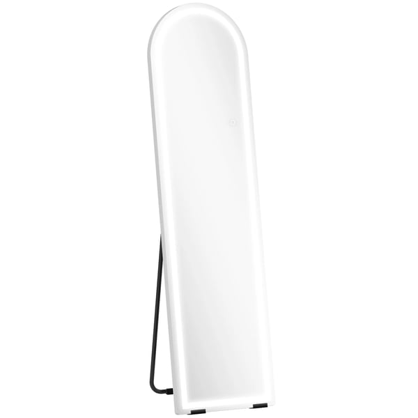 Kokovartalopeili LED-valoilla, 150x40cm, himmennettävä, 3 valoväriä, kaareva, vapaasti seisova, valkoinen Kokovartalopeili LED-valoilla, 150x40cm, himmennettävä, 3 valoväriä, kaareva, vapaasti seisova, valkoinen