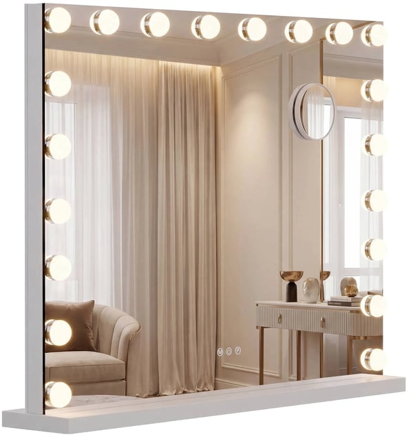 Norlina Makeupspejl med Bluetooth, 10x forstørrelse, 3 lystilstande, dæmpbare LED'er, USB-porte og smart hukommelse - Hvidt metal