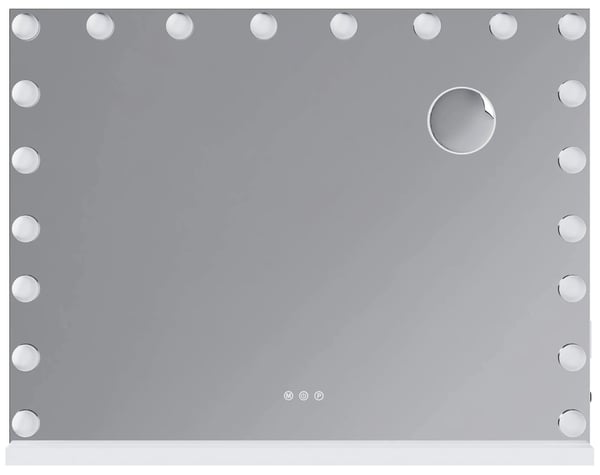 Norlina Makeupspejl med Bluetooth, 10x forstørrelse, 3 lystilstande, dæmpbare LED'er, USB-porte og smart hukommelse - Hvidt metal