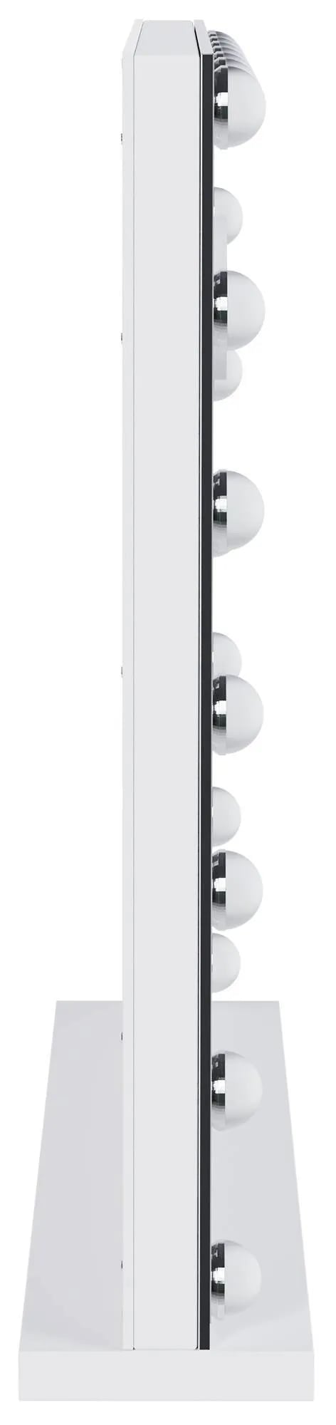 Norlina Makeupspejl med Bluetooth, 10x forstørrelse, 3 lystilstande, dæmpbare LED'er, USB-porte og smart hukommelse - Hvidt metal