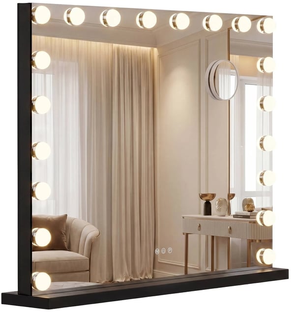 Norlina Meikkipeili 10x Suurennus, 20 LED-valoa, 3 Valotilaa, Himmennettävä, Bluetooth, USB-portit, Kosketusohjaus, Musta Metalli
