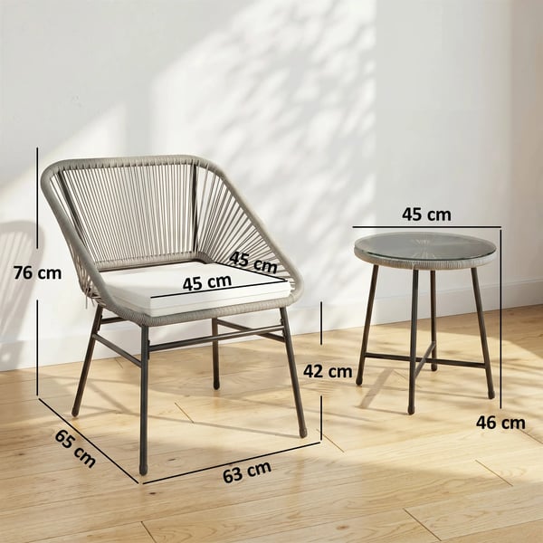 Outsunny 3-delt loungesæt til altan, PE-rattan, mørkegrå, 2 stole og sidebord