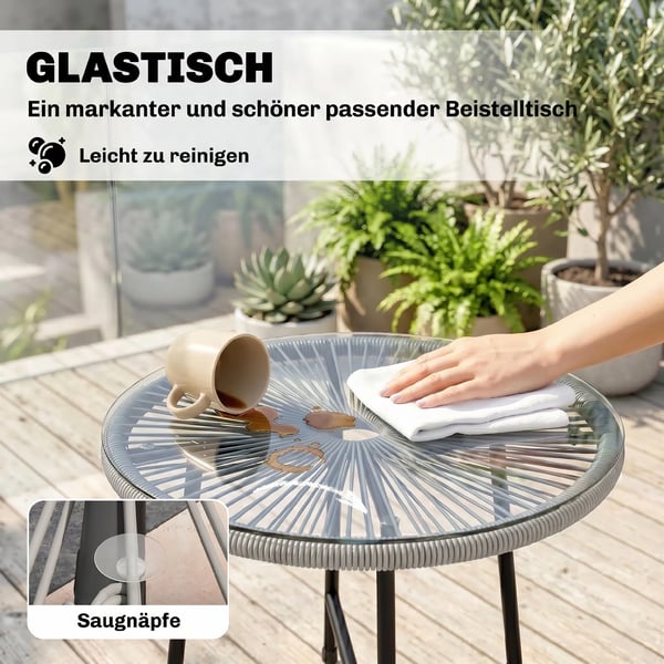 Outsunny 3-delt loungesæt til altan, PE-rattan, mørkegrå, 2 stole og sidebord