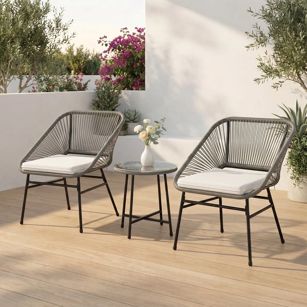 Outsunny 3-delt loungesæt til altan, PE-rattan, mørkegrå, 2 stole og sidebord