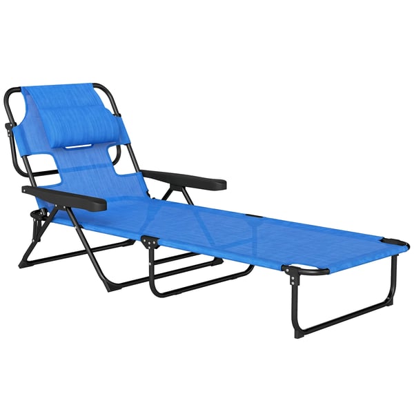 Outsunny Foldbar Liggestol – Mørkeblå Polyester, 4-trins Justerbar Ryglæn, Læsehul, Vandafvisende, Max 120 kg