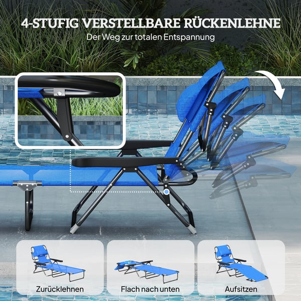 Outsunny Foldbar Liggestol – Mørkeblå Polyester, 4-trins Justerbar Ryglæn, Læsehul, Vandafvisende, Max 120 kg