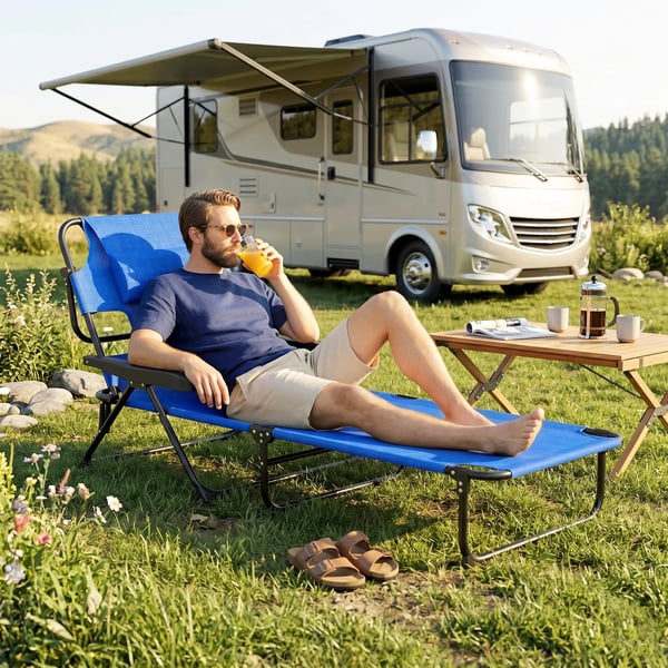 Outsunny Foldbar Liggestol – Mørkeblå Polyester, 4-trins Justerbar Ryglæn, Læsehul, Vandafvisende, Max 120 kg