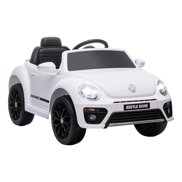 AIYAPLAY Volkswagen Beetle lasten sähköauto 12V, valkoinen, Kauko-ohjattava, MP3, LED-valot, 3-5 km/h, 3-5v