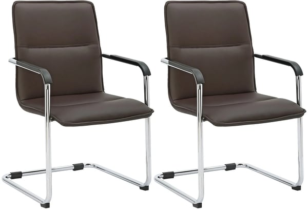 Sæt med 2 besøgsstole Seattle - Brun kunstlæder, krom-look metal cantilever stel