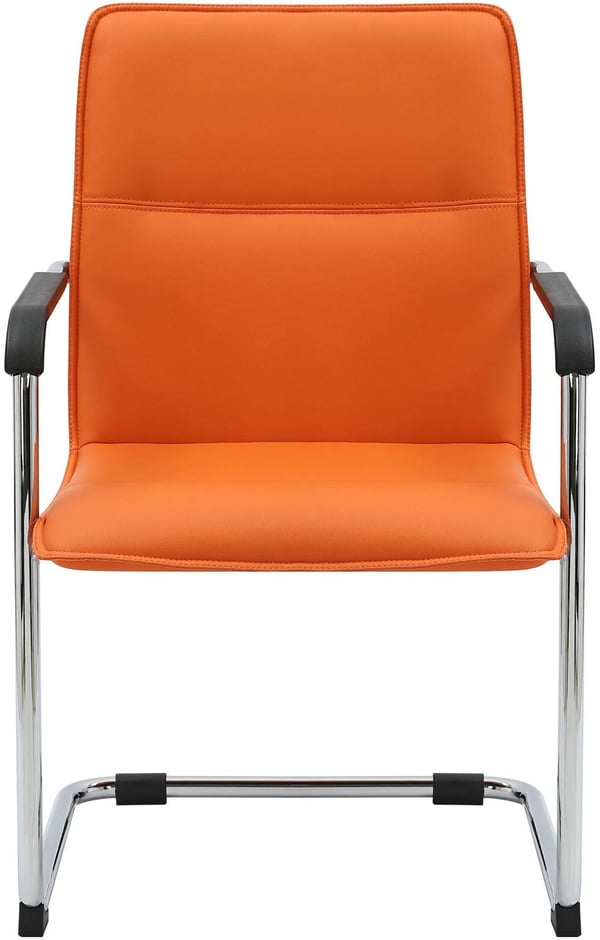 Sæt med 2 orange gæstestole i kunstlæder med krom-look metal udkraget base