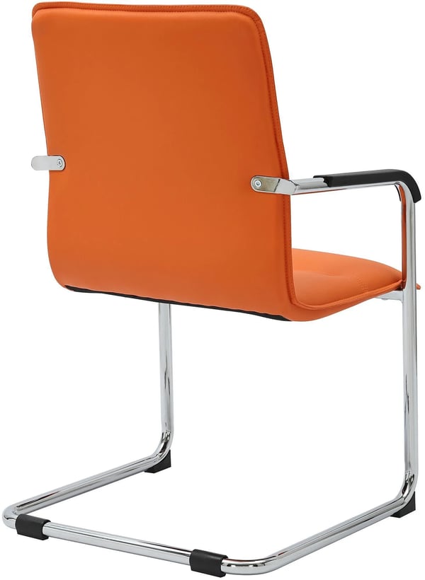Sæt med 2 orange gæstestole i kunstlæder med krom-look metal udkraget base