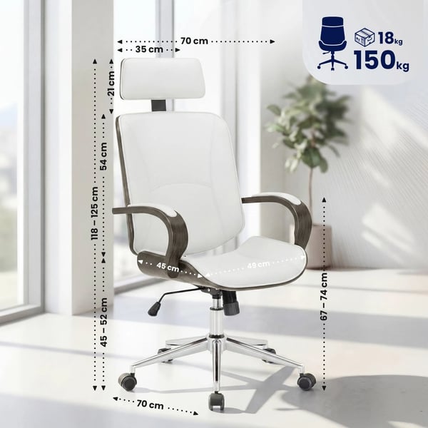 Dayton kontorstol - Ergonomisk kunstlæder, grå/hvid med metalstel, 360° drejefunktion og justerbar vippefunktion
